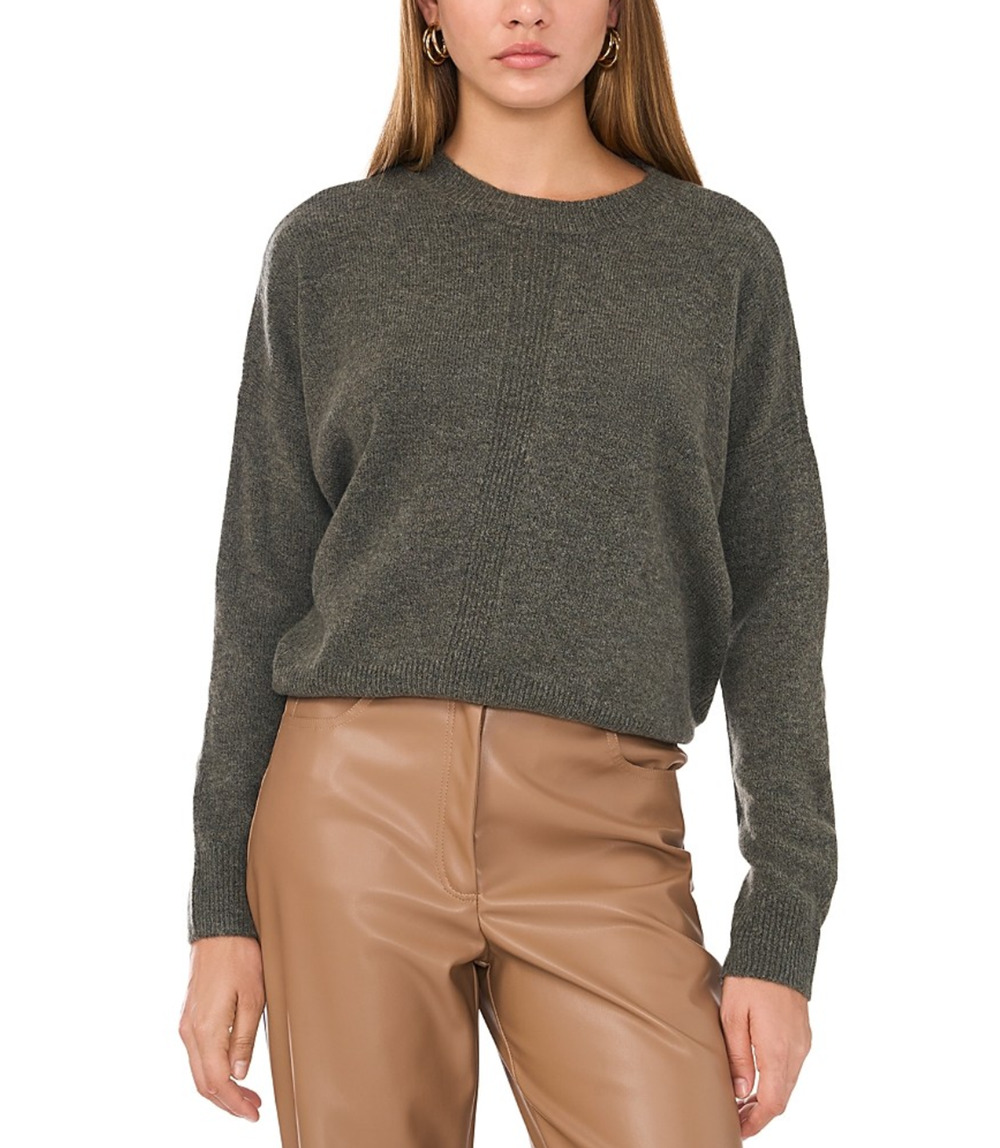 Vince Camuto Women Ribbed Crewneck Long Sleeve Sweater Enigma Green Size L